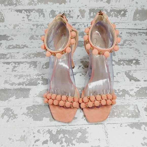 New Sam Edelman Luella Peach Leather Ankle Strap heeled Sandal C859 - Picture 4 of 12